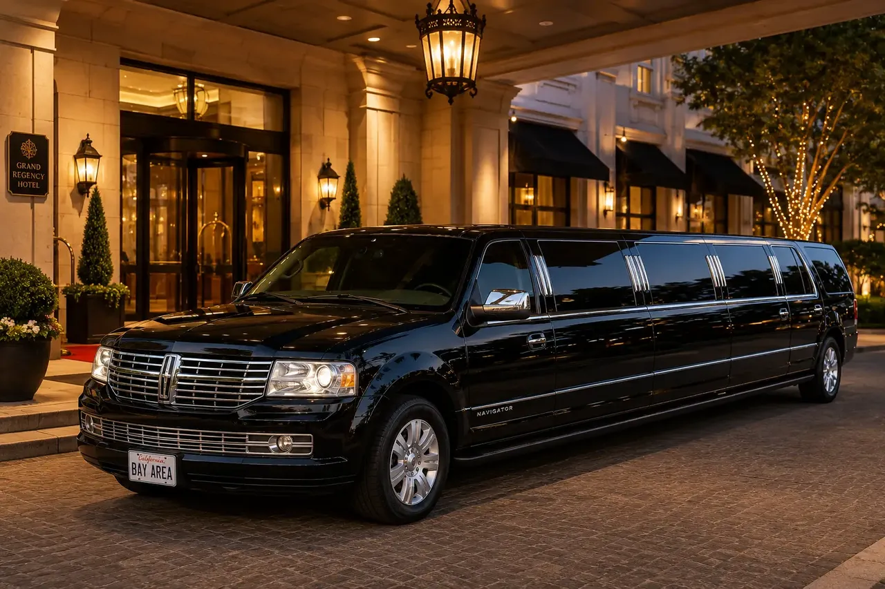Black 14 Passenger Navigator Limousine for hummer limo rental in Livermore, CA