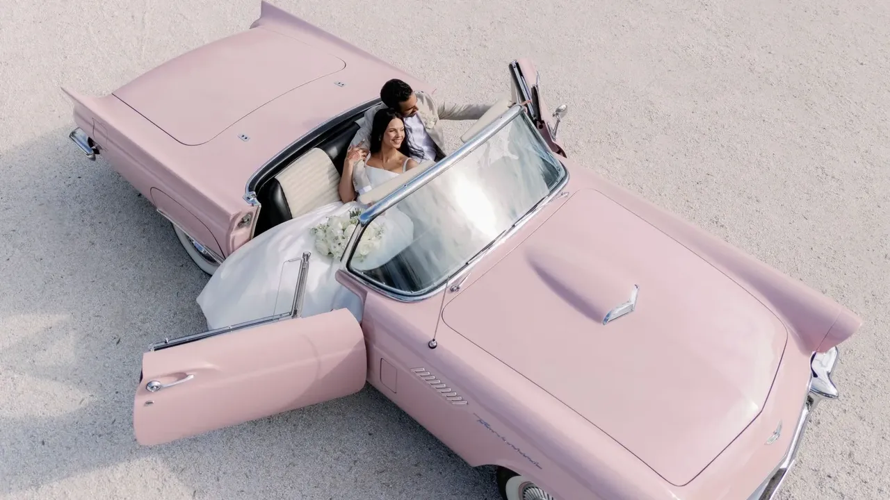 Pink 1957 Ford T-Bird for wedding car rental in Burbank, CA