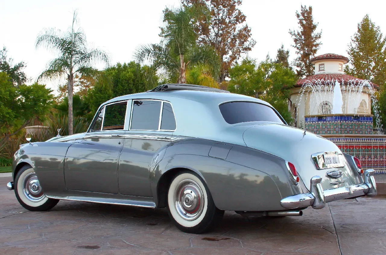 1958 Silver Rolls-Royce Silver Cloud I exterior for wedding car rental in Tehachapi, CA