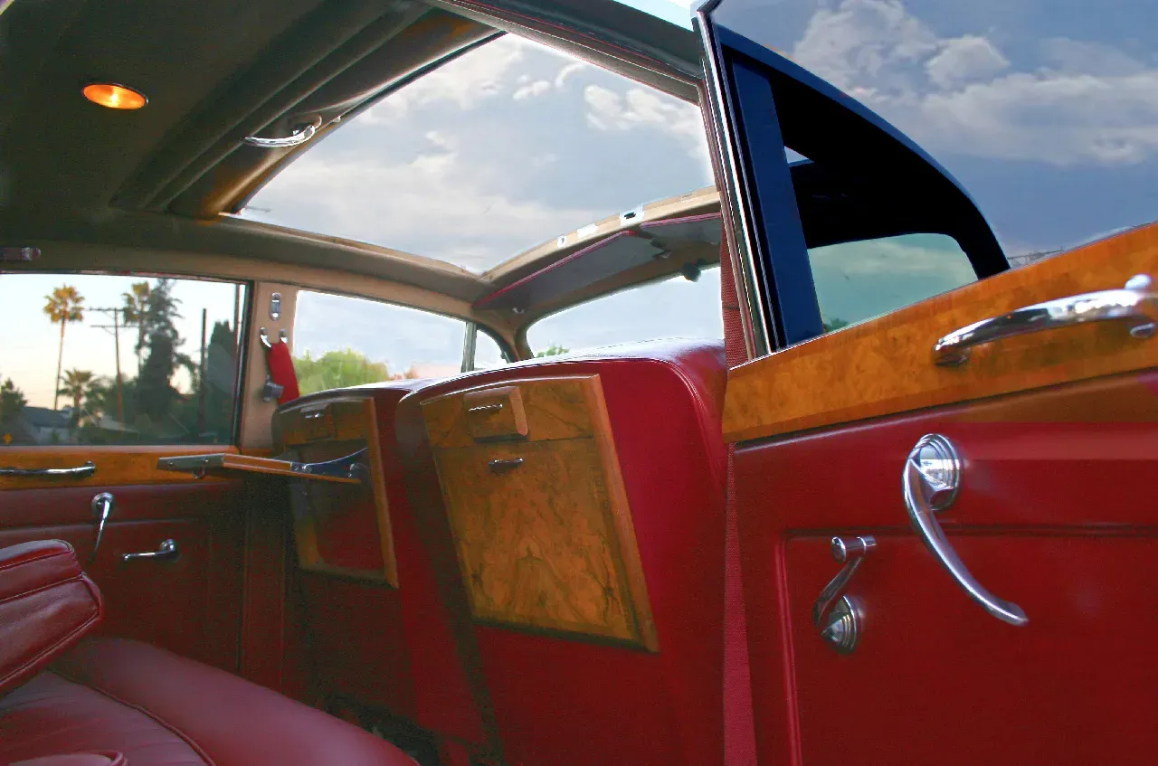 1958 Silver Rolls-Royce Silver Cloud I interior for wedding car rental in Tehachapi, CA