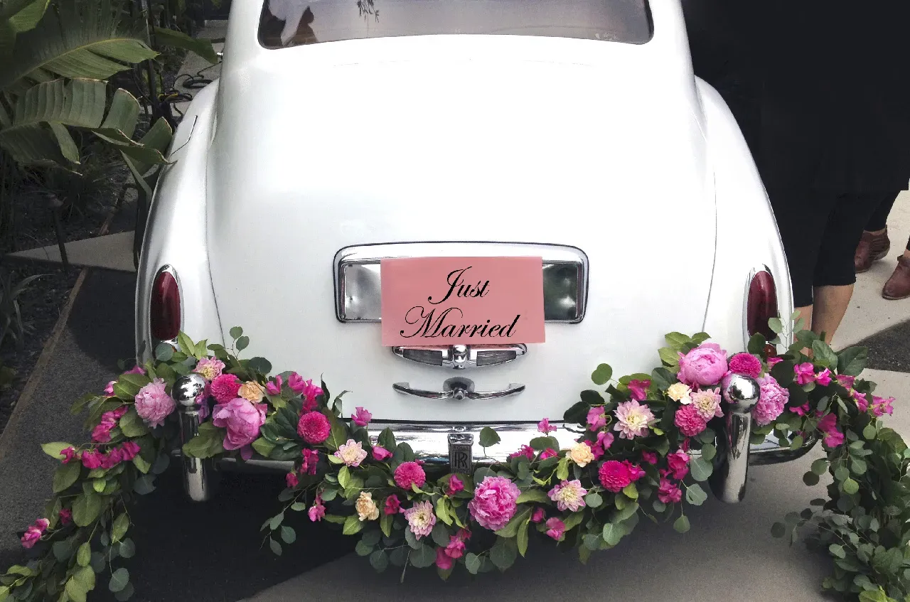 White 1962 Rolls-Royce Silver Cloud II LWB exterior for wedding car rental in Tarzana, CA