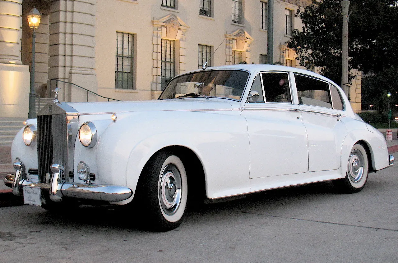 White 1962 Rolls-Royce Silver Cloud II LWB for wedding car rental in Tarzana, CA