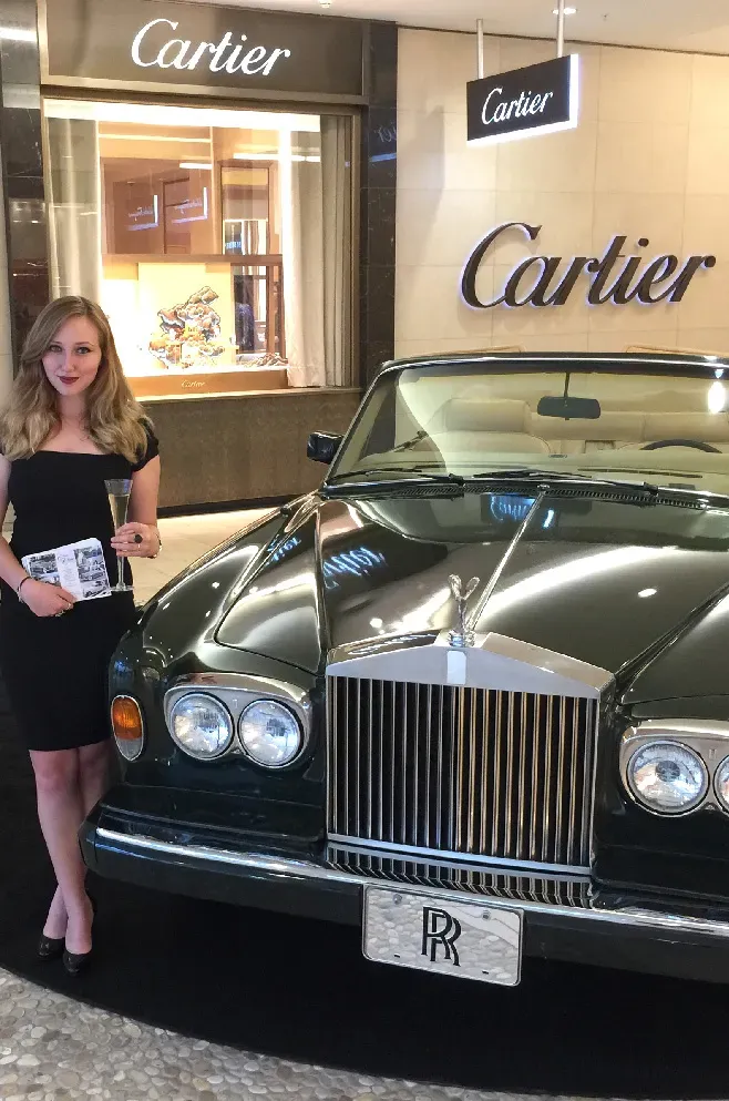 Green 1983 Rolls-Royce Corniche Convertible exterior, photo 9 for wedding car rental in Tarzana, CA