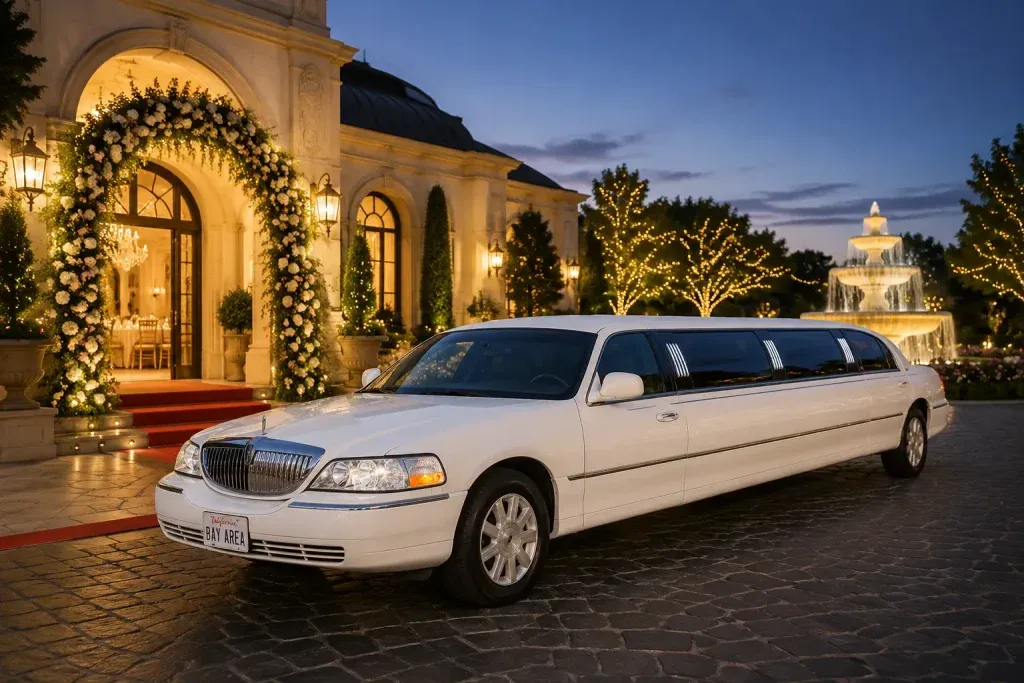 White 8 Passenger Lincoln Stretch Limousine for prom car rental in Livermore, CA