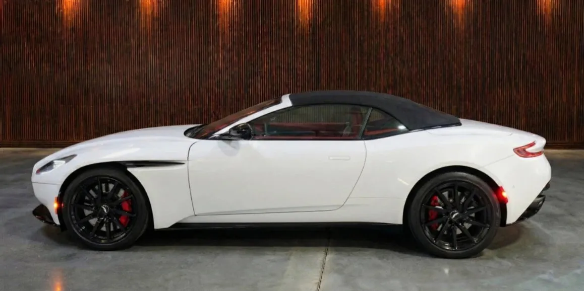 White Aston Martin DB11 exterior with convertible roof, photo 4 for wedding car rental in Hempstead, NY