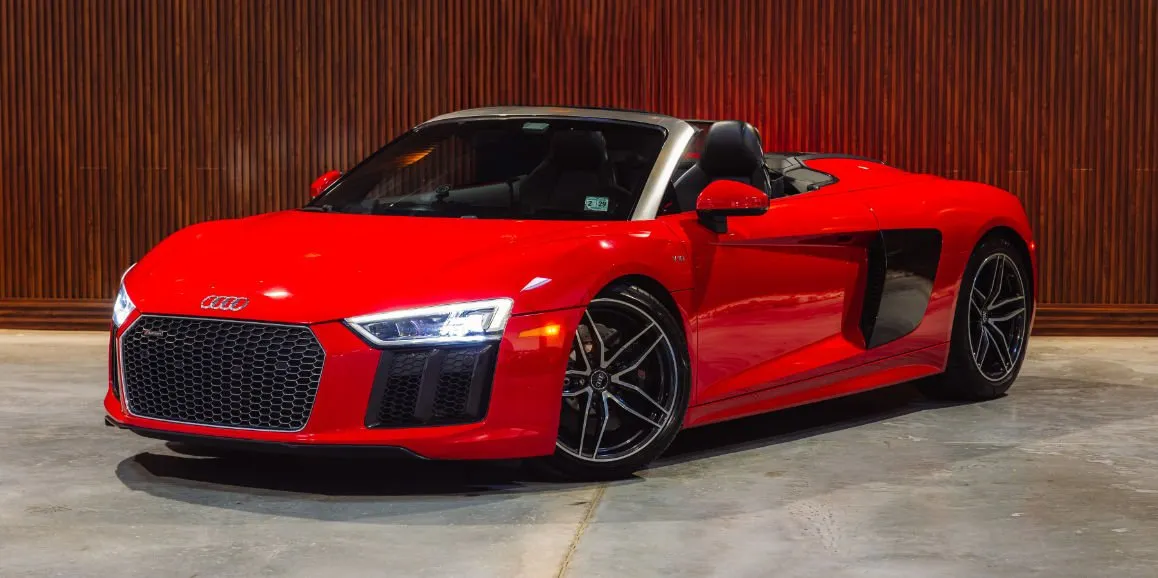 Red Audi R8 with convertible roof for wedding car rental in Deer Park, NY