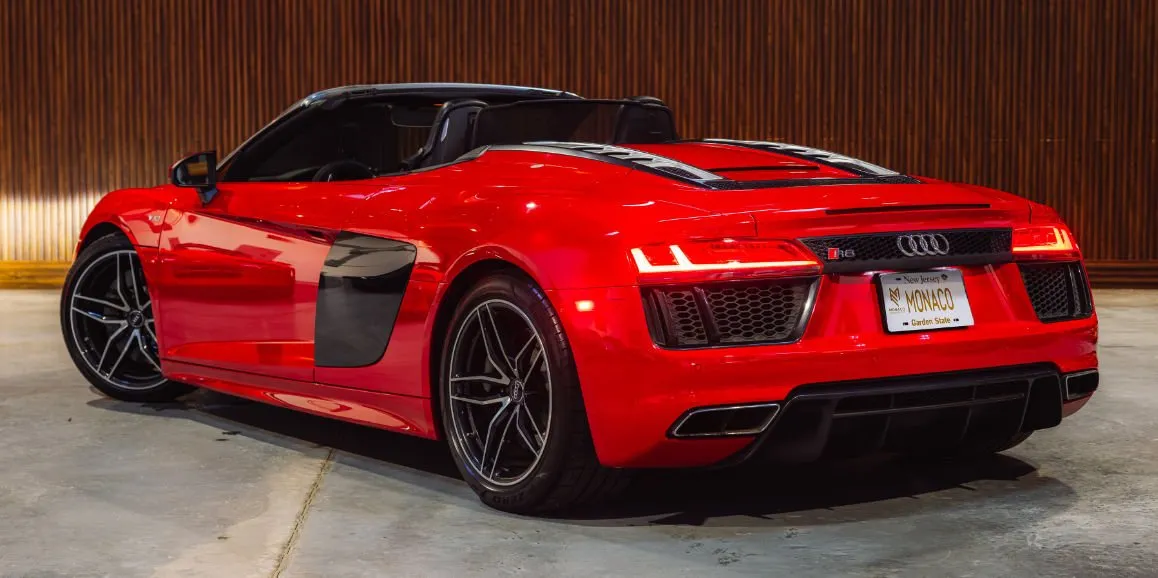 Red Audi R8 exterior for wedding car rental in Deer Park, NY