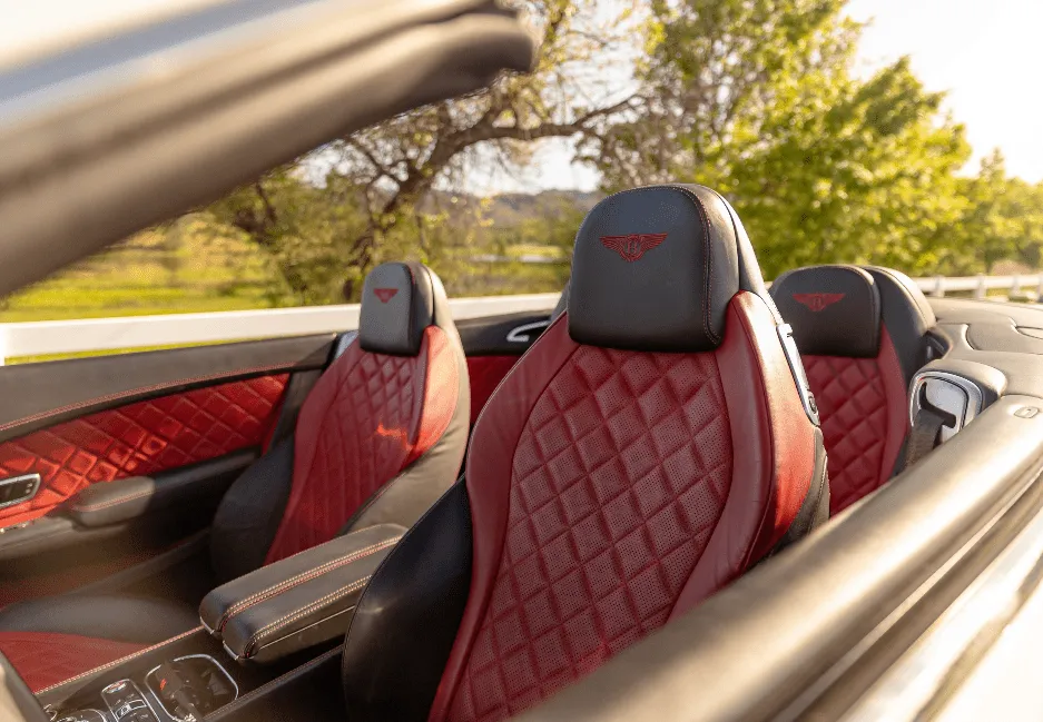 Bentley Continental GT interior with convertible roof for wedding car rental in Napa, CA