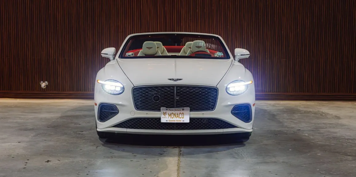 White Bentley GTC Speed exterior with convertible roof for wedding car rental in Deer Park, NY