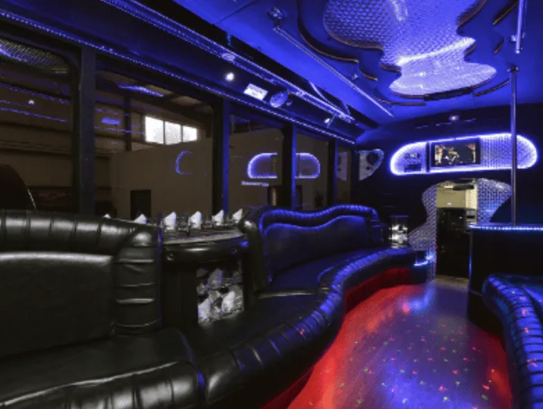 Black GMC party bus interior for party bus rental in Palm Coast, FL