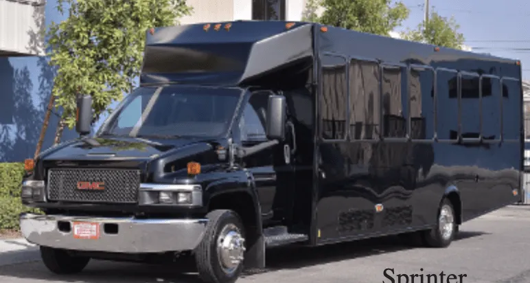 Black GMC party bus exterior for party bus rental in Palm Coast, FL