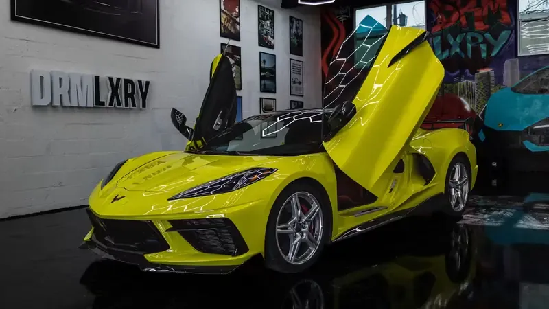 Chevrolet Corvette Stingray — Yellow for wedding car rental in Miami, FL