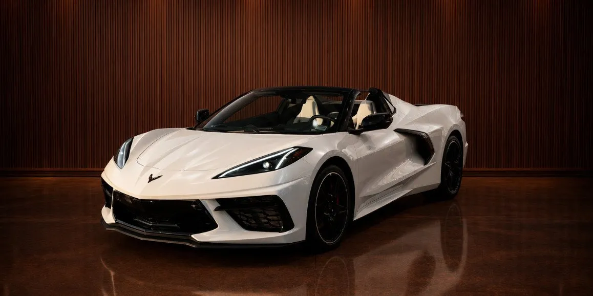 White Chevrolet Corvette with convertible roof for wedding car rental in Deer Park, NY