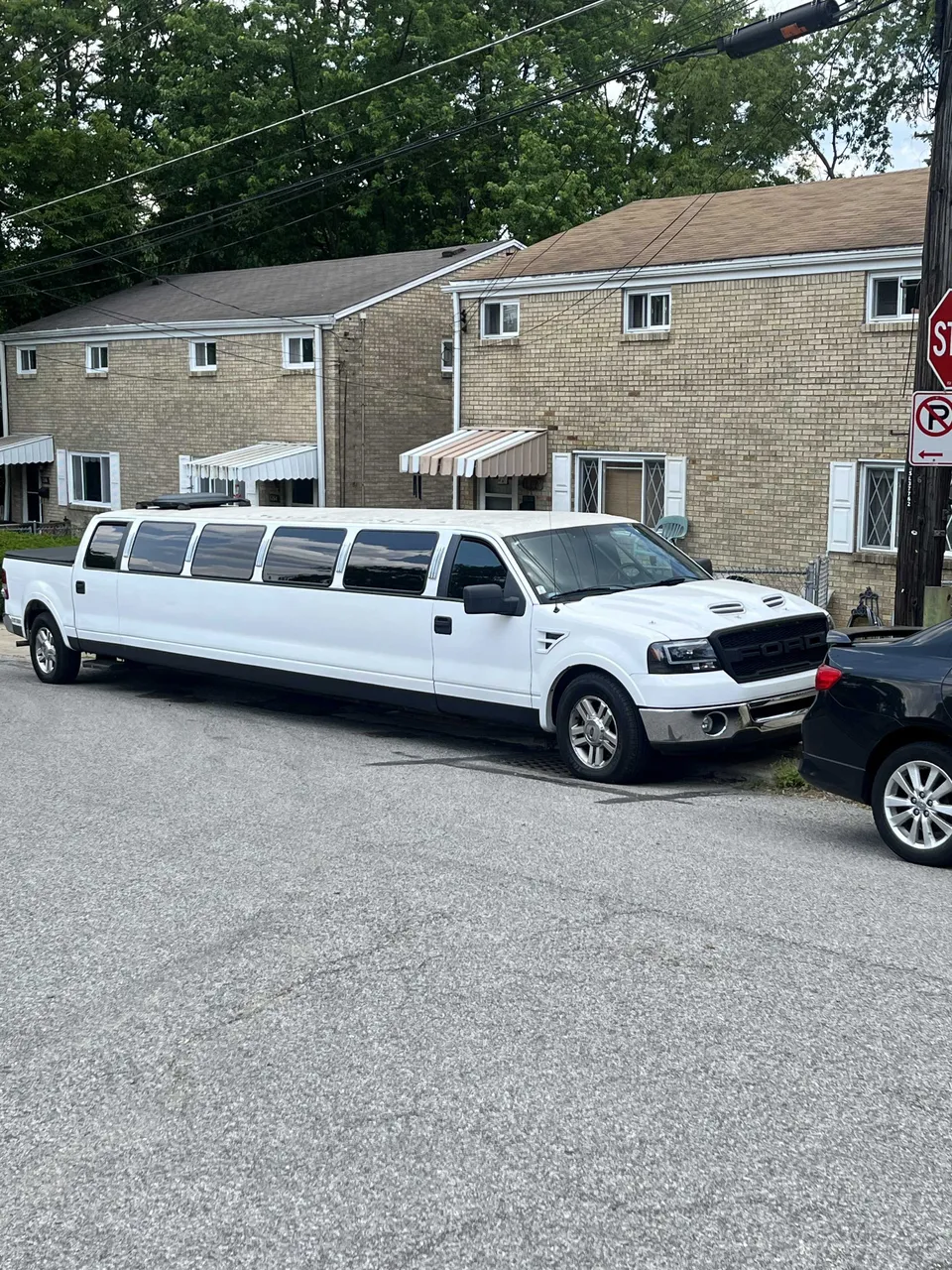 White F150 Limousine exterior for limo rental in Pittsburgh, PA