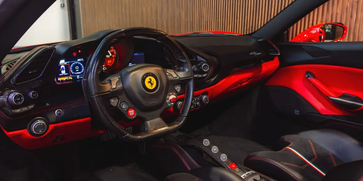 Ferrari 488 Spider interior for wedding car rental in Nassau County, NY Ferrari 488 Spider interior for wedding car rental in Nassau County, NY