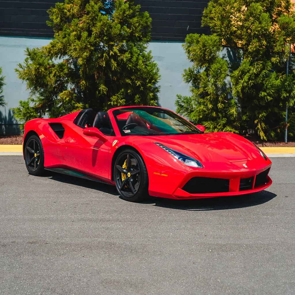 Ferrari 488 Spider Rosso Red for wedding car rental in Rockville, MD