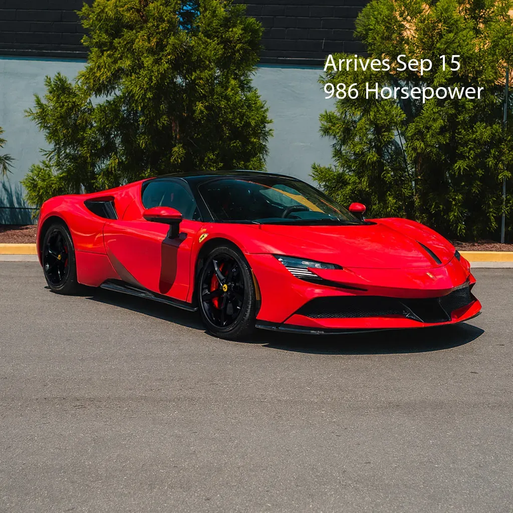 Red Ferrari SF90 Stradale for wedding car rental in Rockville, MD