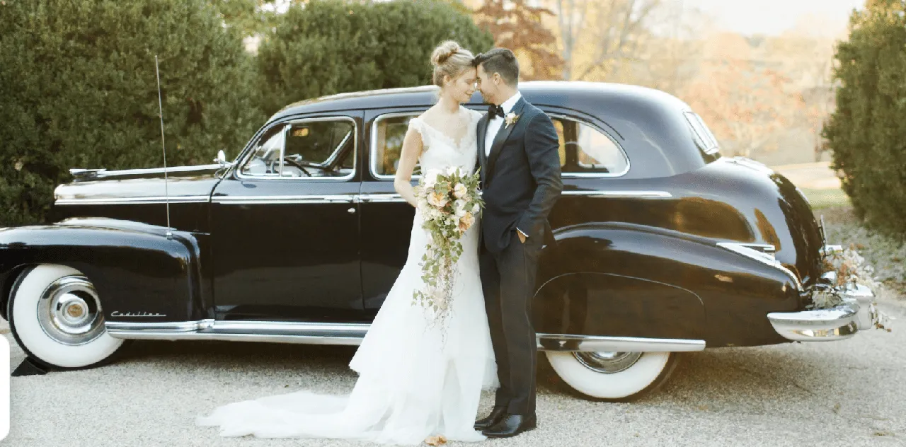 Blue Fleetwood Cadillac exterior, photo 4 for wedding car rental in Charlottesville, VA