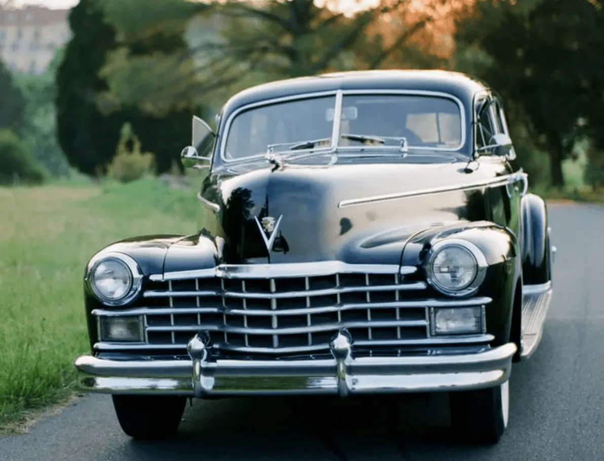 Blue Fleetwood Cadillac exterior, photo 3 for wedding car rental in Charlottesville, VA