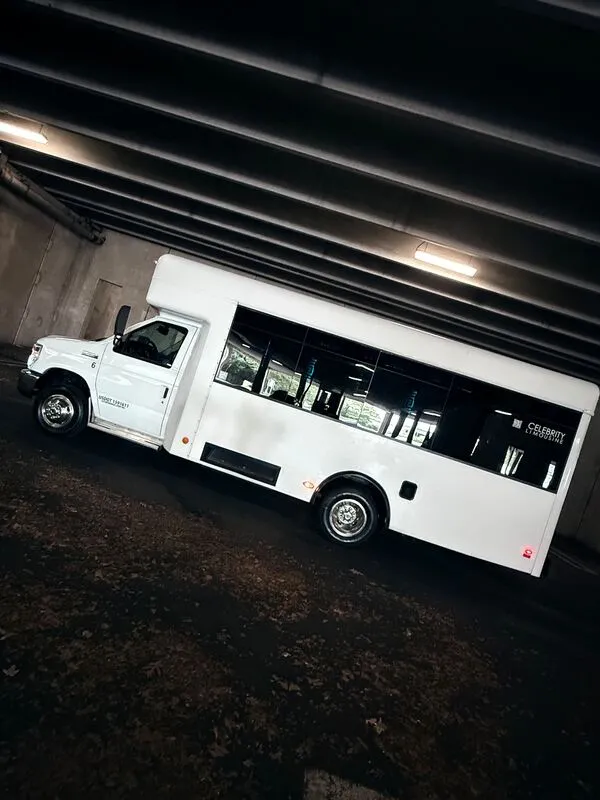 White Ford E-450 Series Party Bus exterior, photo 7 for party bus rental in North Attleboro, MA