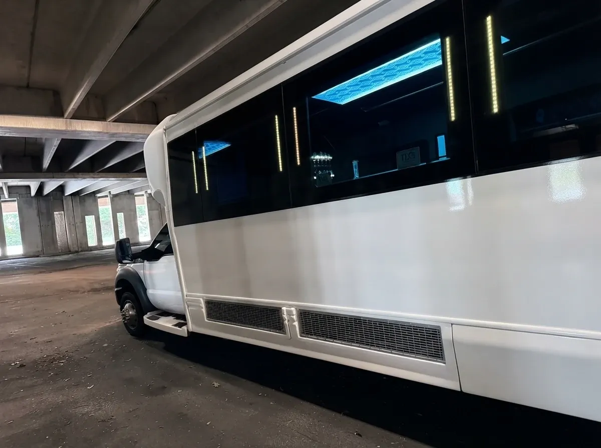 White Ford F-550 Party Bus; view 2