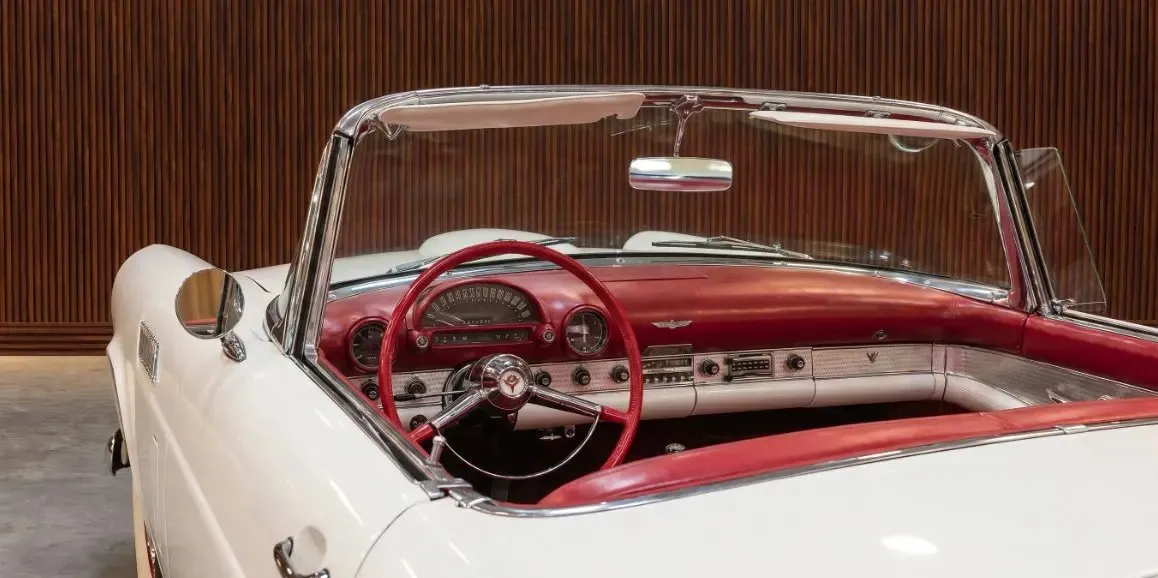 Ford Thunderbird interior with convertible roof for wedding car rental in Albertson, NY