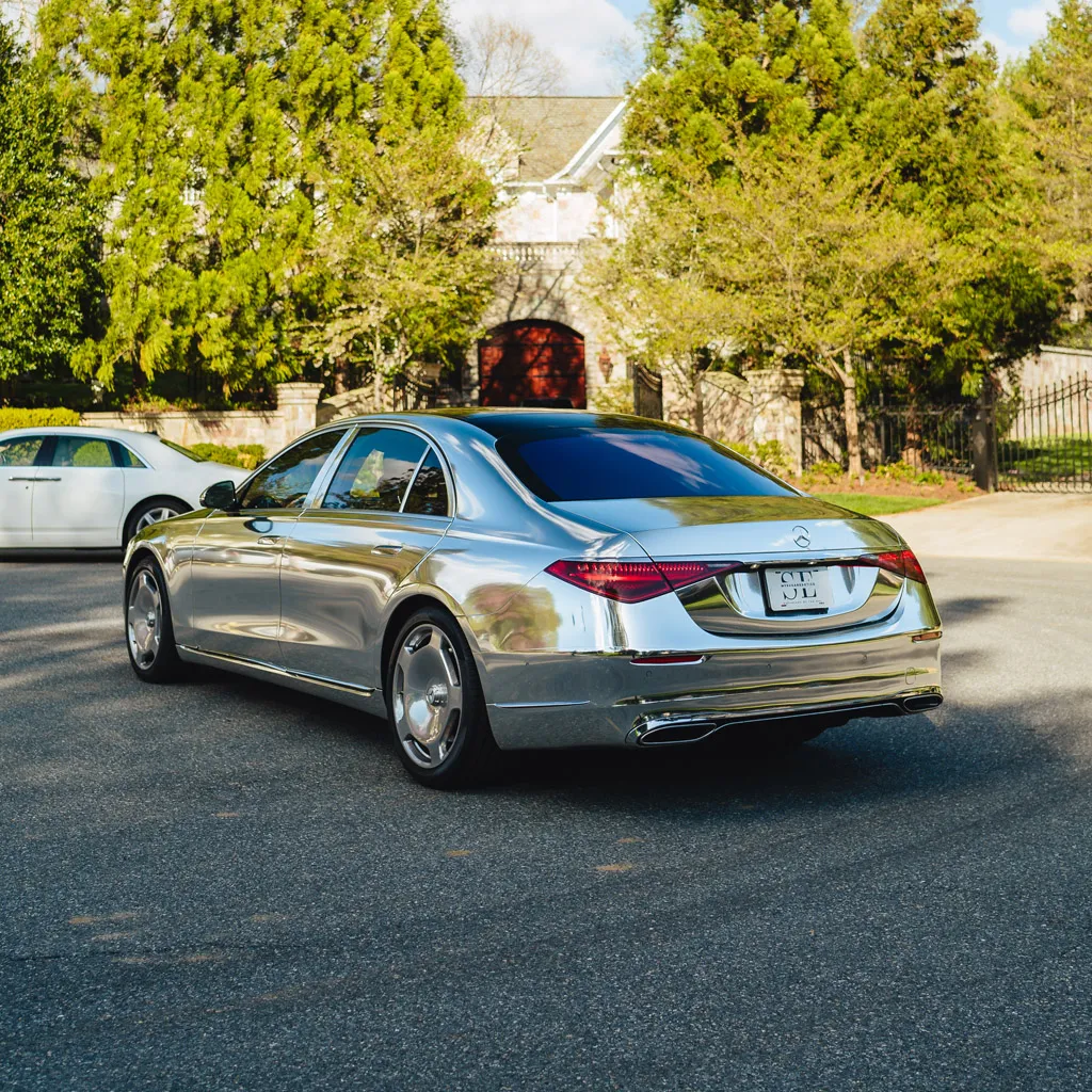 Silver ‘Kanye Maybach’ Full Chrome 2022 Mercedes-Benz S580, photo 10 for wedding car rental in Rockville, MD