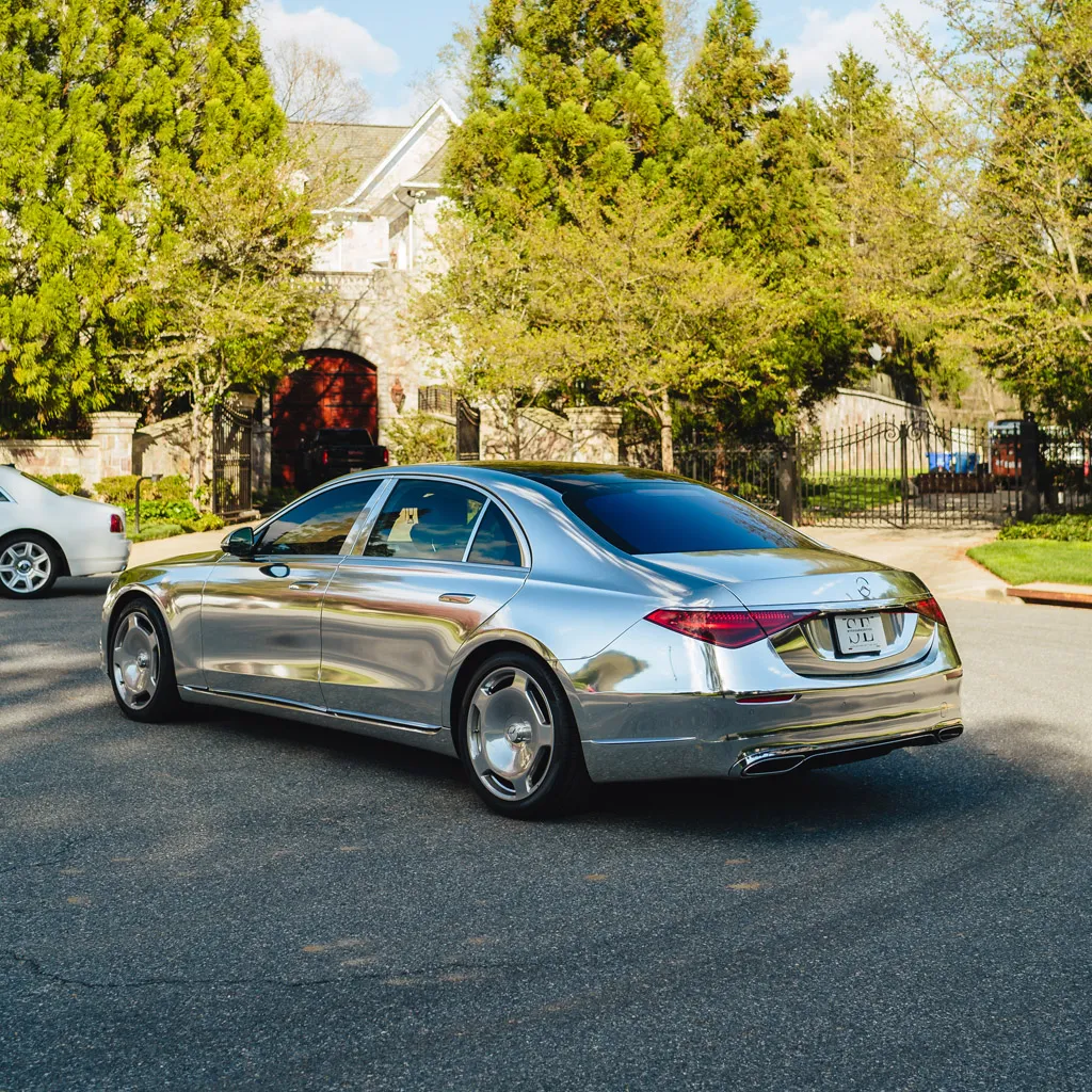 Silver ‘Kanye Maybach’ Full Chrome 2022 Mercedes-Benz S580, photo 12 for wedding car rental in Rockville, MD