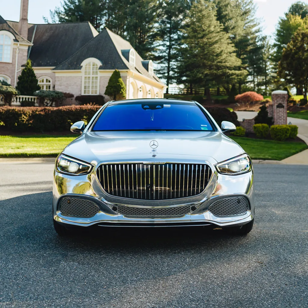 Silver ‘Kanye Maybach’ Full Chrome 2022 Mercedes-Benz S580, photo 3 for wedding car rental in Rockville, MD