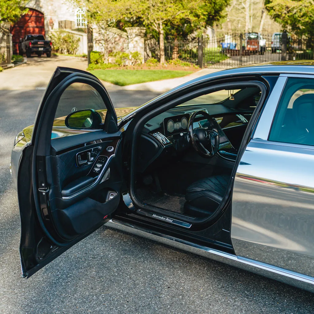 Silver ‘Kanye Maybach’ Full Chrome 2022 Mercedes-Benz S580, photo 6 for wedding car rental in Rockville, MD
