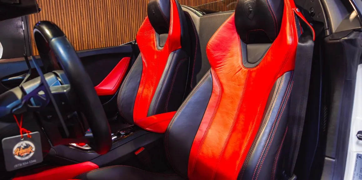 Lamborghini Huracan interior with convertible roof for wedding car rental in Deer Park, NY
