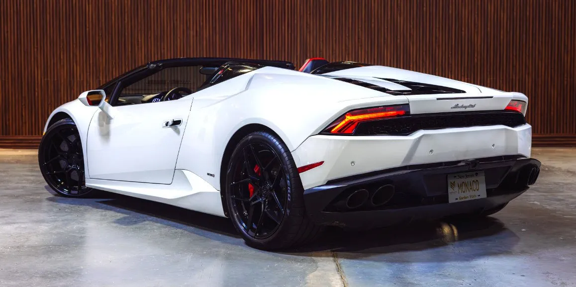 White Lamborghini Huracan exterior with convertible roof, photo 3 for wedding car rental in Deer Park, NY