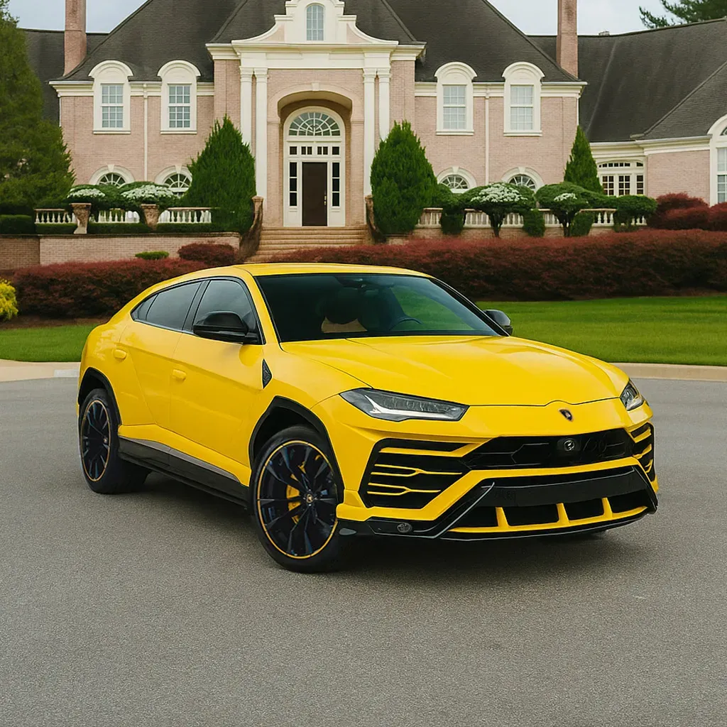 Gold Lamborghini Urus Giallo Auge for wedding car rental in Rockville, MD