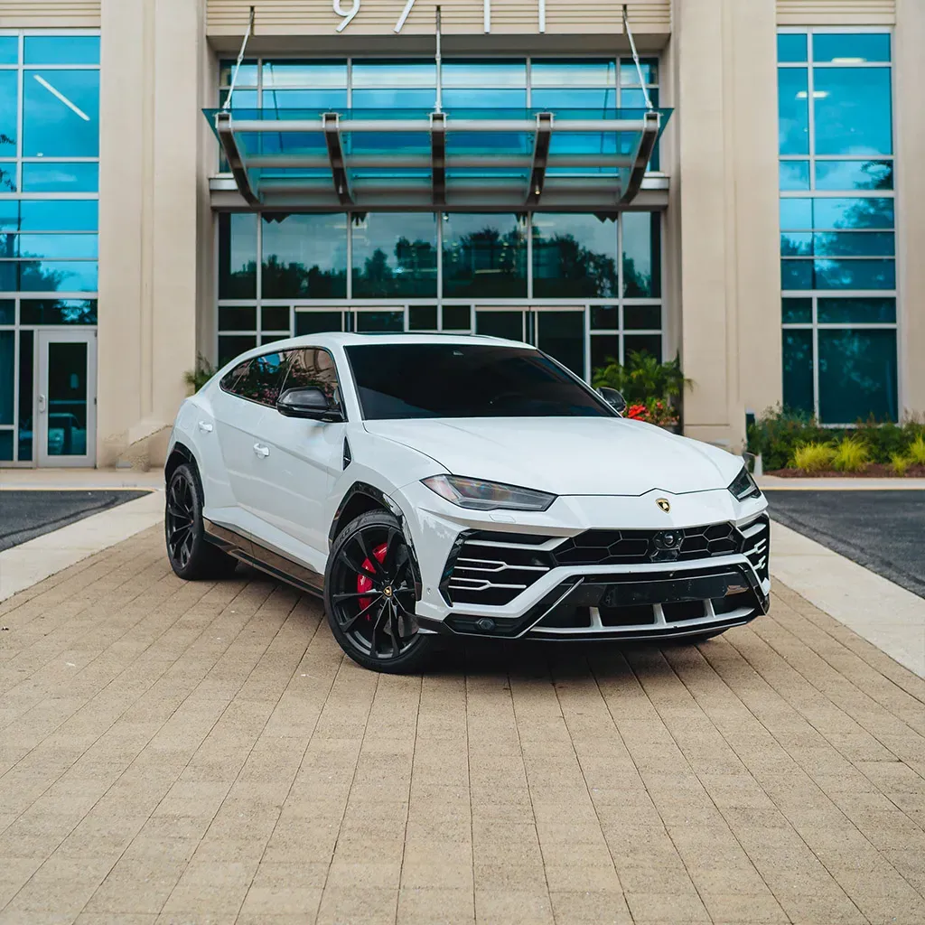 Lamborghini Urus Ibis White for wedding car rental in Rockville, MD