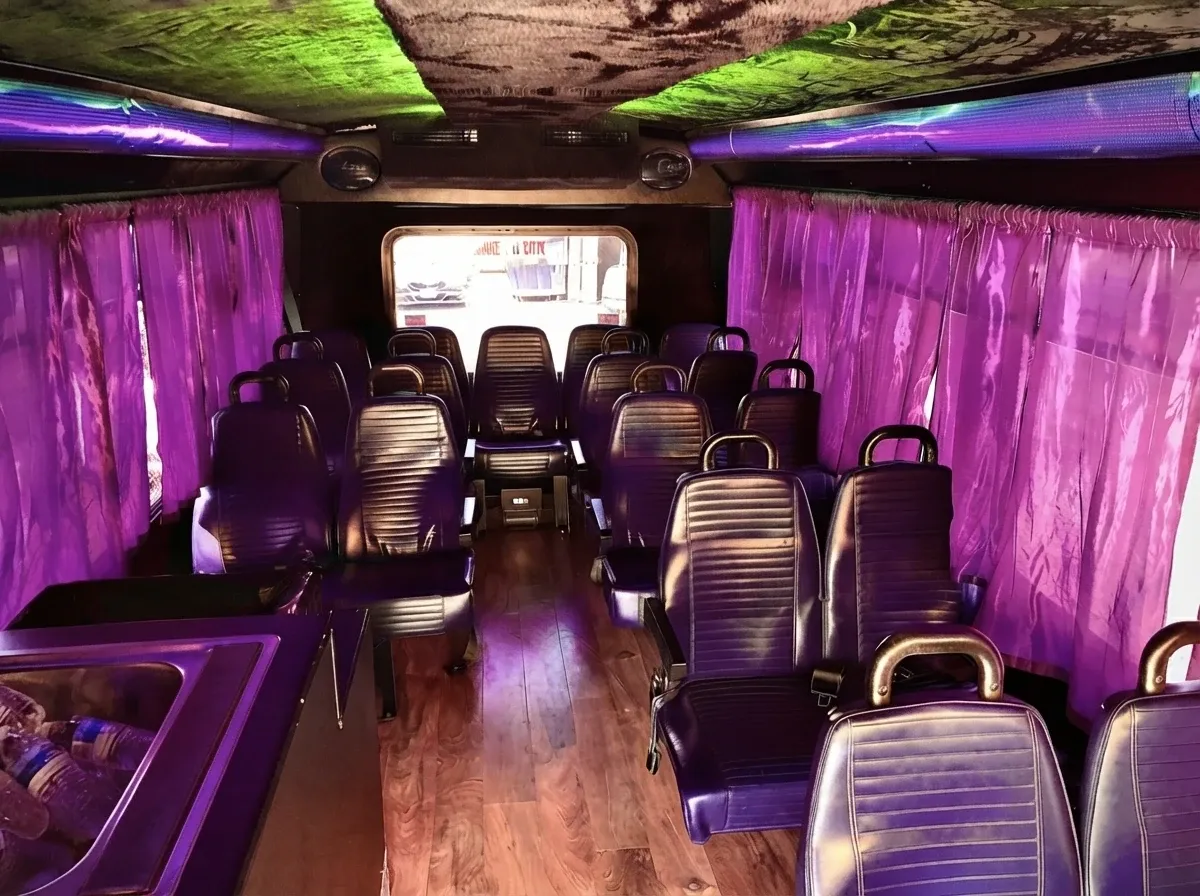 White Limousine Party Bus; view 2