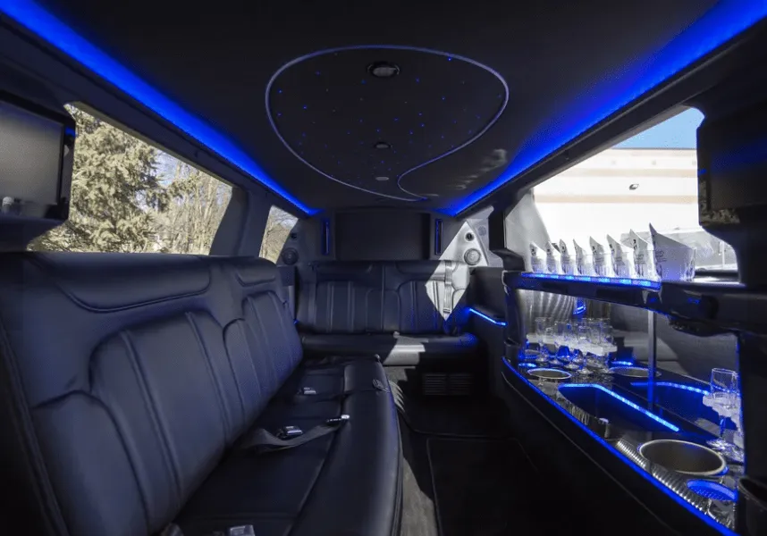 Lincoln MKT Limo interior for limo rental in Oregon, IL