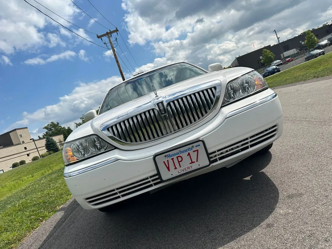 White Lincoln Town Car Limousine exterior for limo rental in North Attleboro, MA