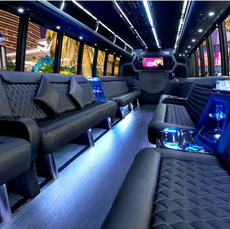 38 Passenger Luxury Party Bus interior for party bus rental in Burbank, CA