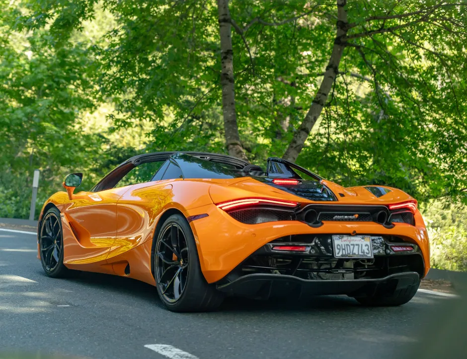 Orange McLaren 720S Performance Spider for wedding car rental in Napa, CA