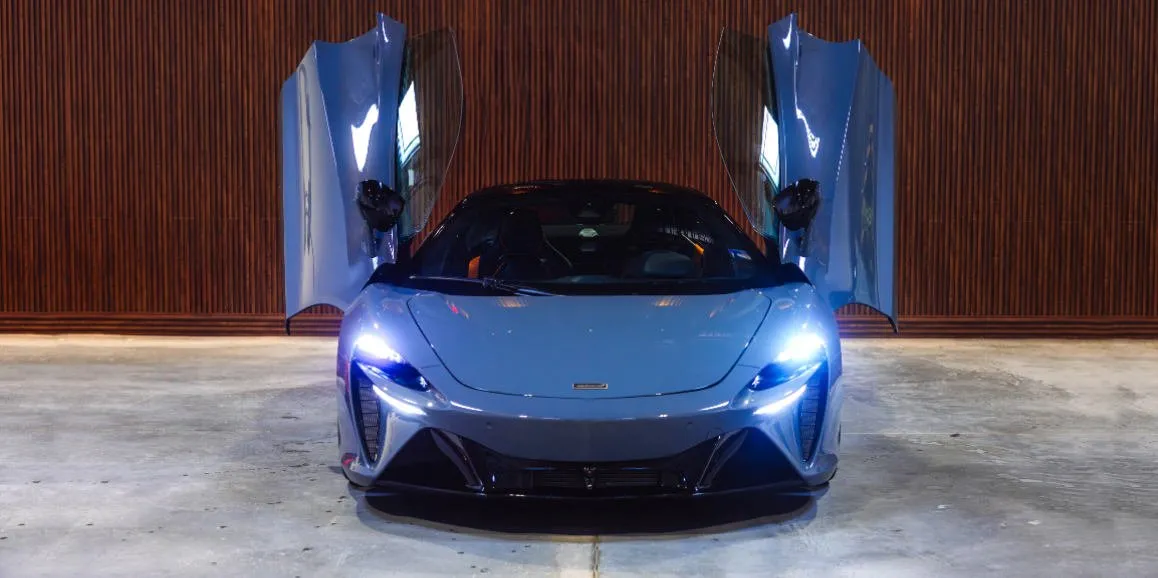 Gray McLaren Artura exterior for wedding car rental in Williston Park, NY