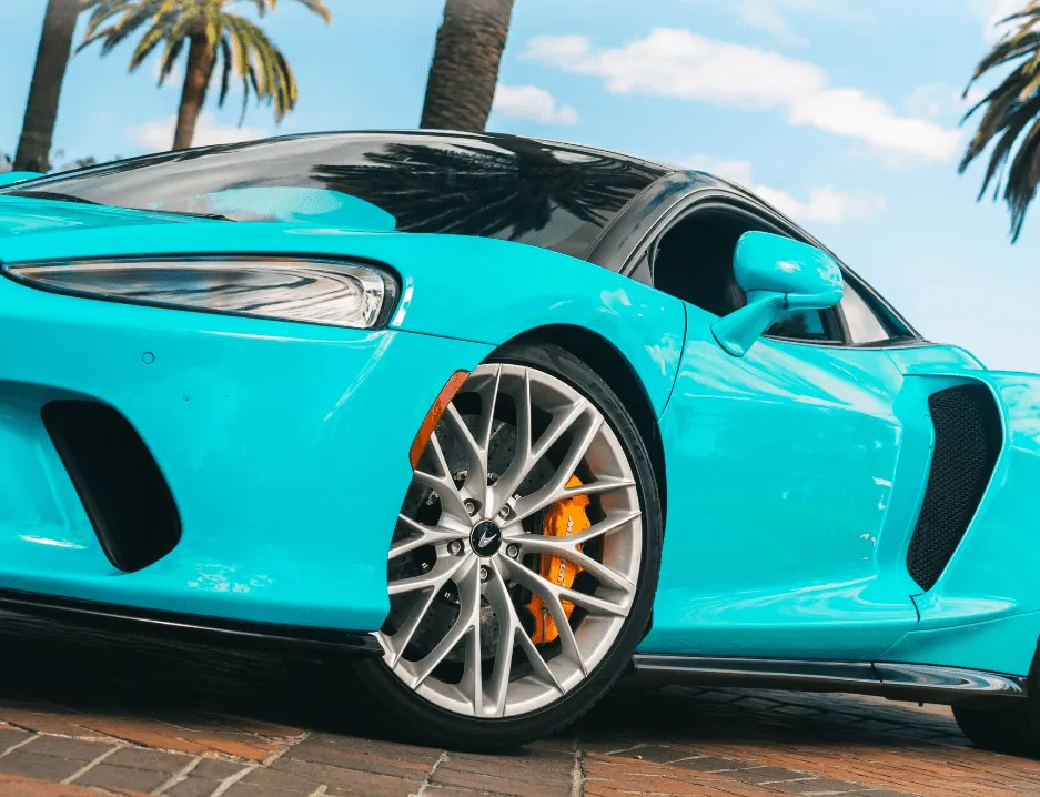 Blue McLaren GT for wedding car rental in Davis, CA
