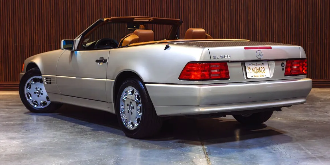 Silver Mercedes-Benz SL500 exterior with convertible roof, photo 4 for wedding car rental in Hempstead, NY