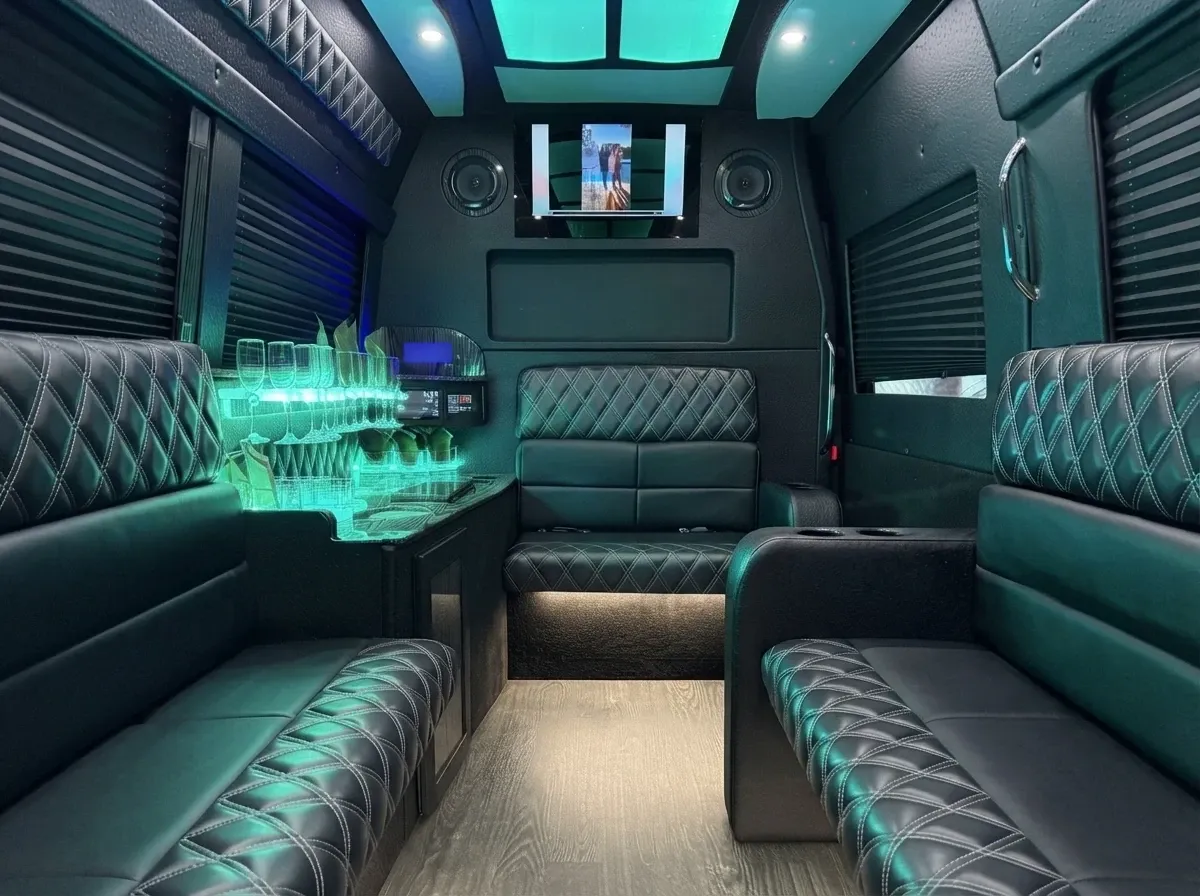 Black Mercedes-Benz Sprinter Limousine; view 3