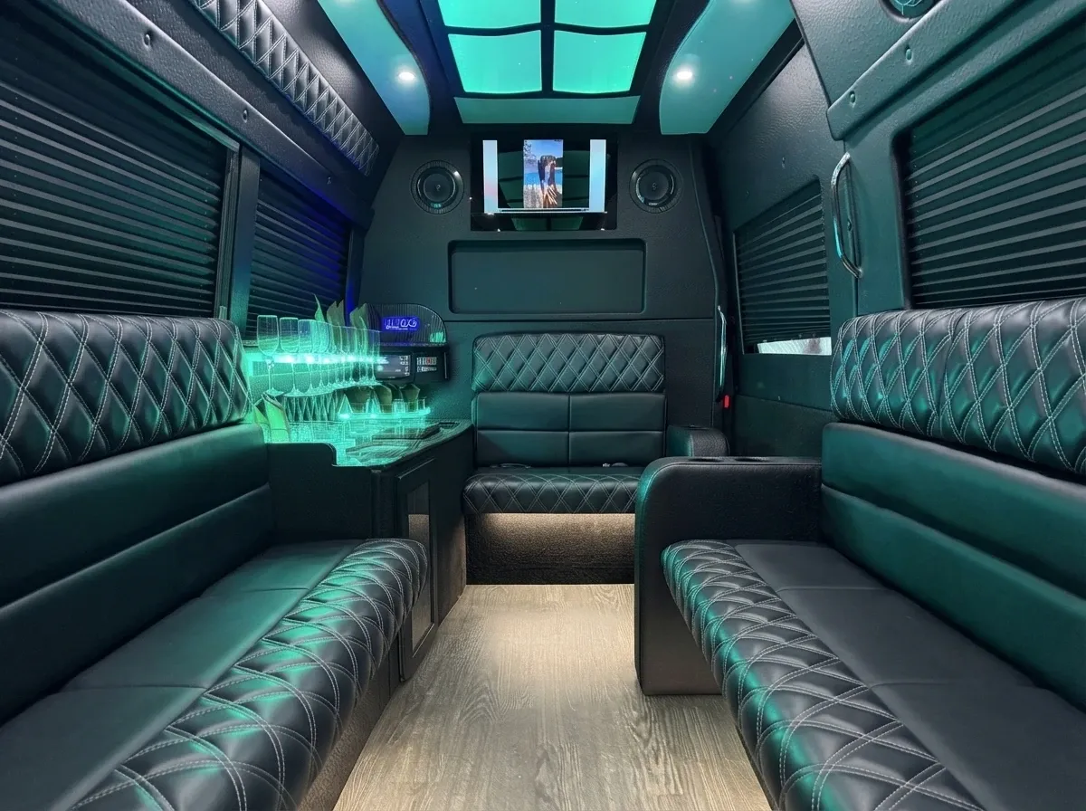 Black Mercedes-Benz Sprinter Limousine; view 2