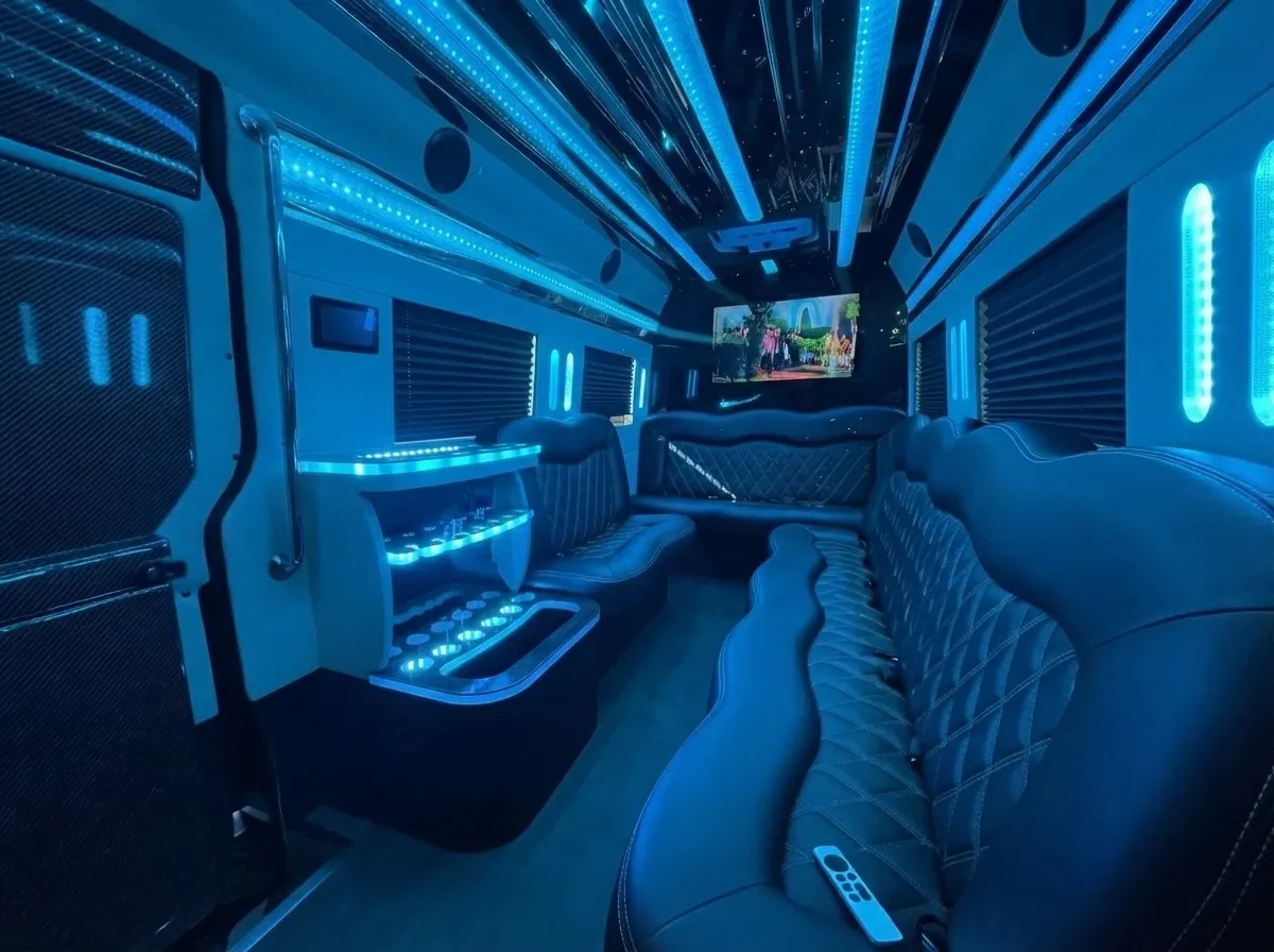 Black Mercedes-Benz Sprinter Limousine; view 2