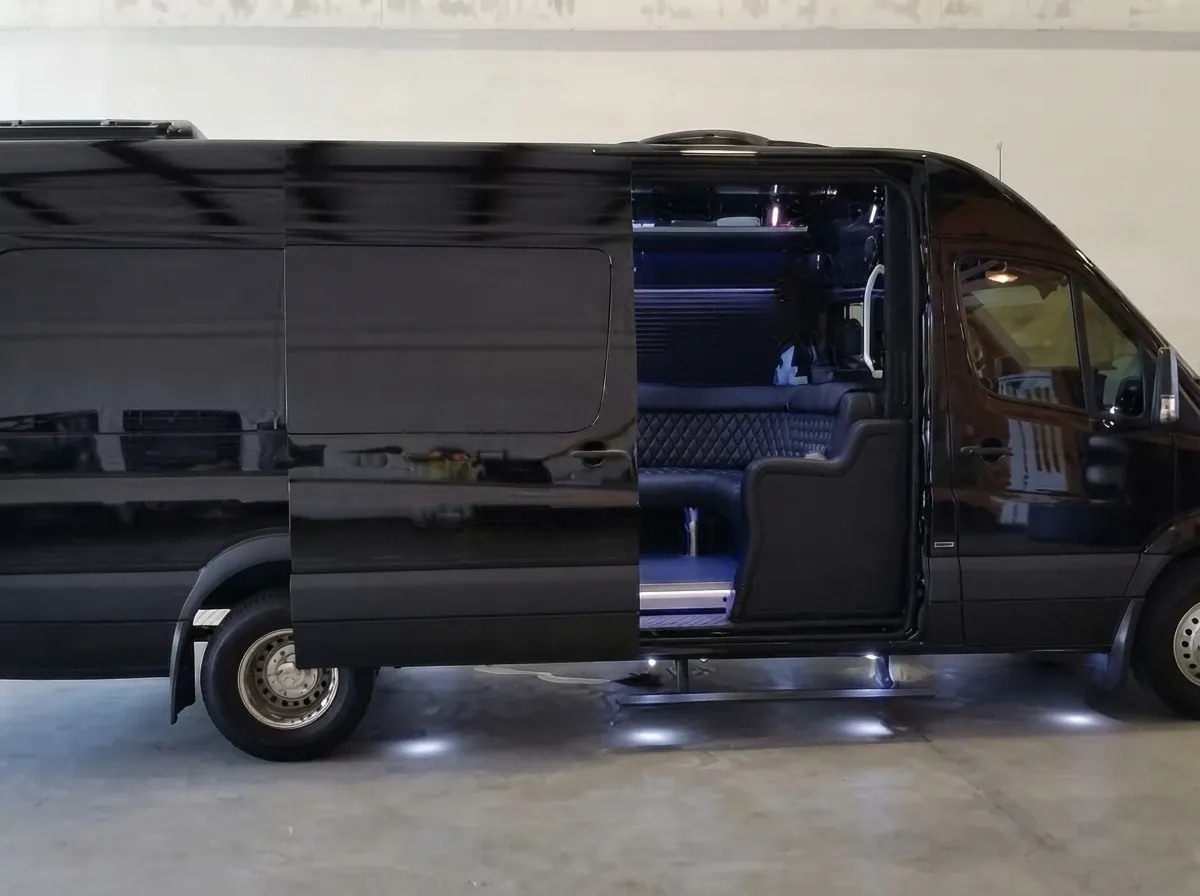 Black Mercedes-Benz Sprinter Limousine; view 2
