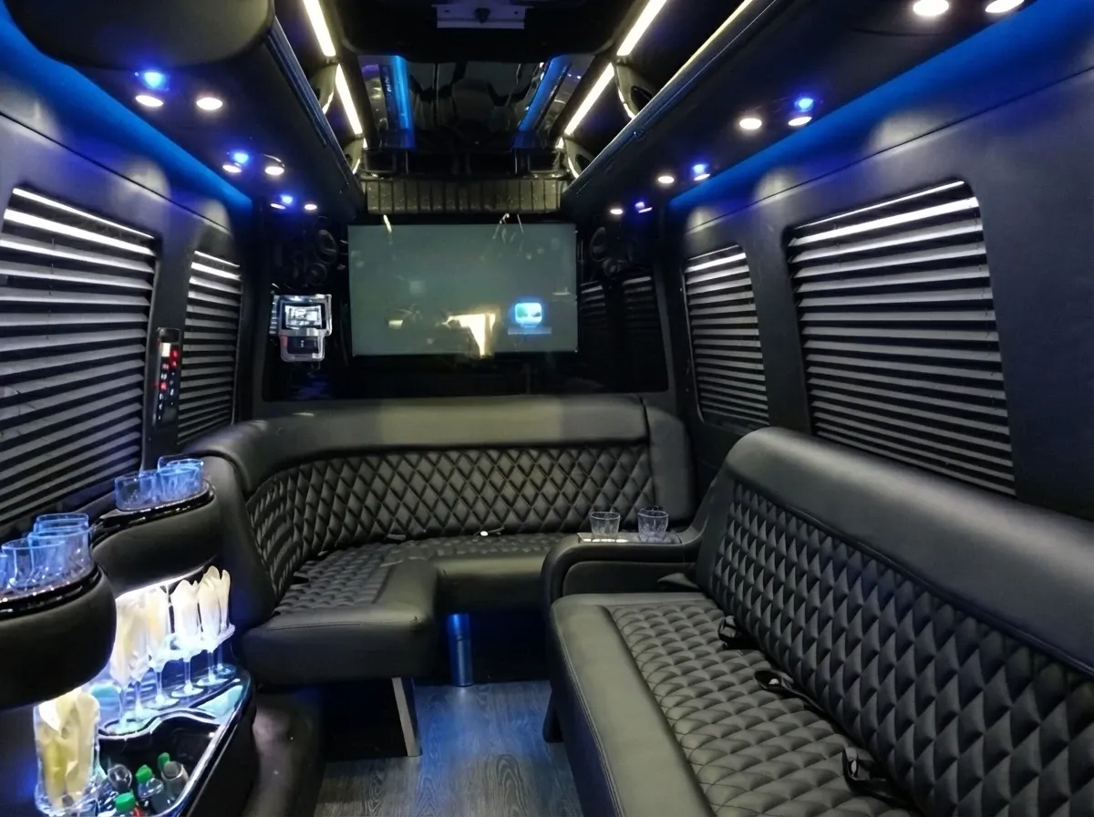 Black Mercedes-Benz Sprinter Limousine; view 3