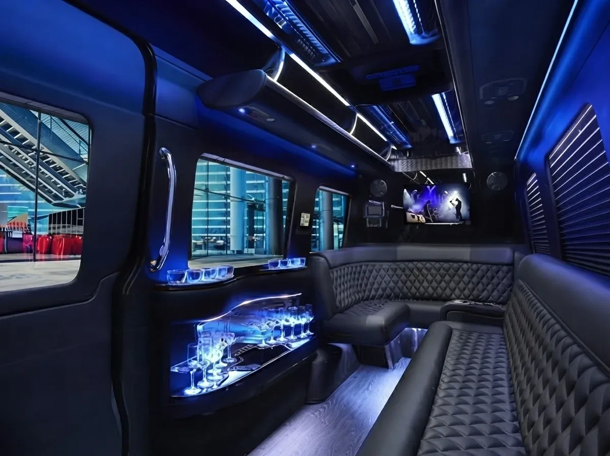 Black Mercedes-Benz Sprinter Limousine; view 4