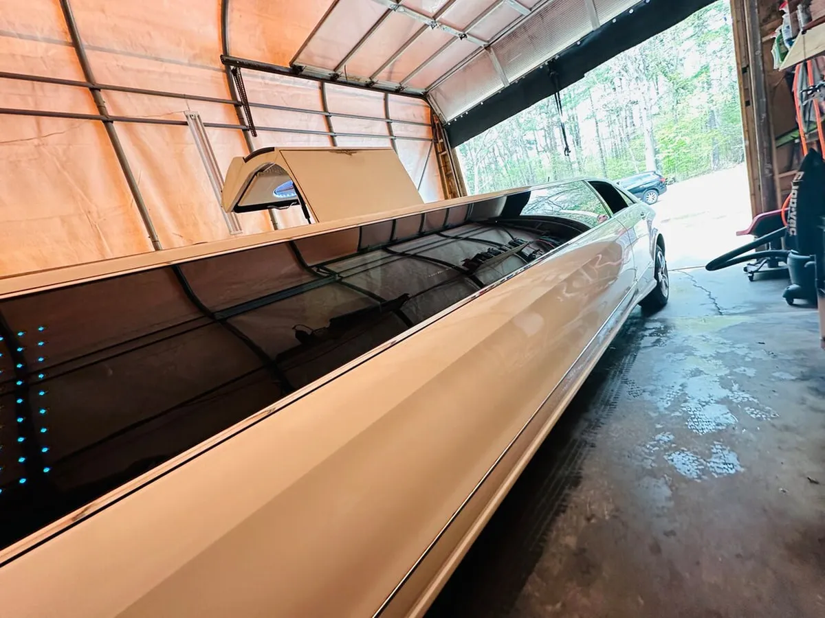 White Mercedes-Benz Jet Doors Limousine exterior with tinted windows, photo 4 for limo rental in North Attleboro, MA