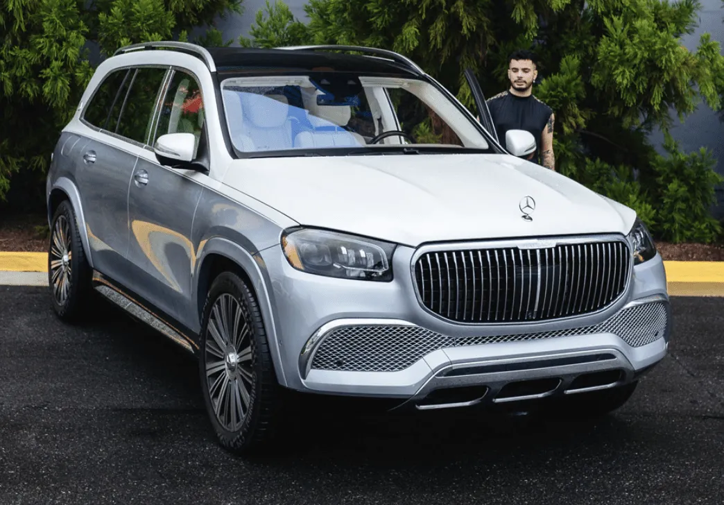 White Mercedes-Maybach GLS for wedding car rental in Arlington, VA